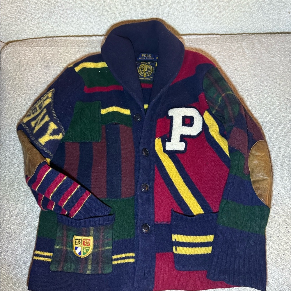 RARE Vintage Ralph Lauren Patchwork & Plaid Collegiate Varsity Stadium Cardigan